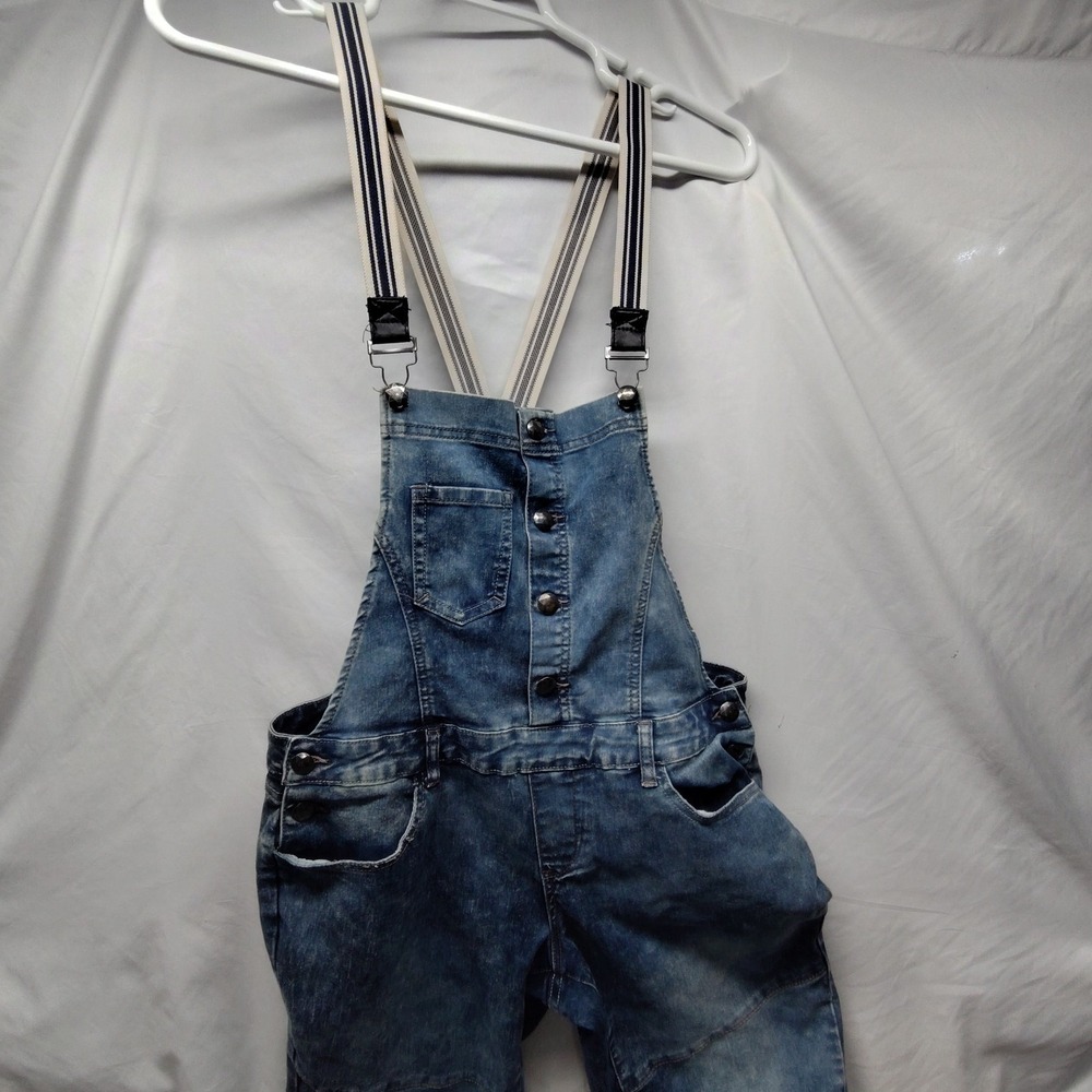 Tractor junior denim blue jean bibs size 14 stretchy suspenders skinny legs